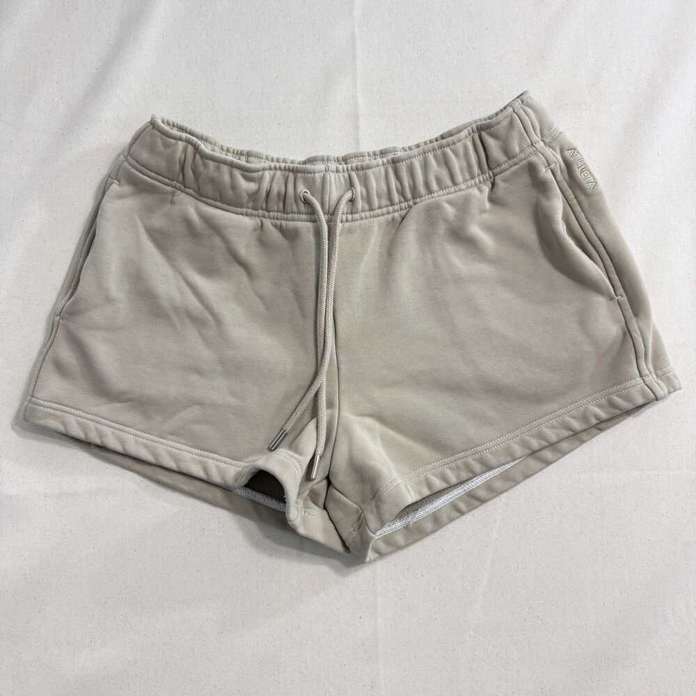 Athleta French Terry Drawstring Sweatshorts Light Taupe Beige Size Medium Women